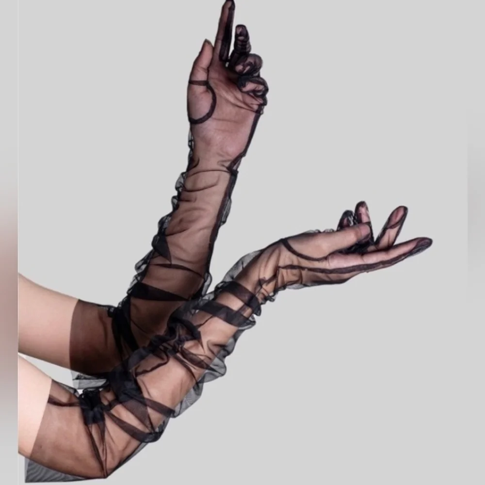 Long Black Mesh Gloves